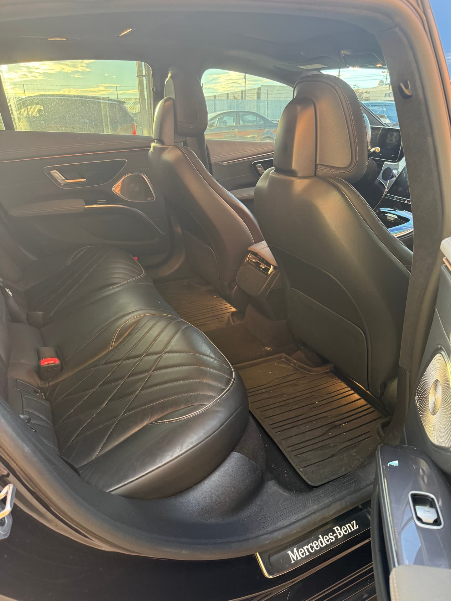 Rear leather seating inside the Mercedes-Benz EQS VIP sedan
